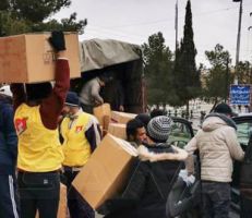تسيير قافلة مساعدات إغاثية من أهالي يبرود للمتضررين في جبلة