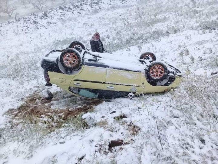 حادثي مرور اليوم في السويداء بسبب الثلوج