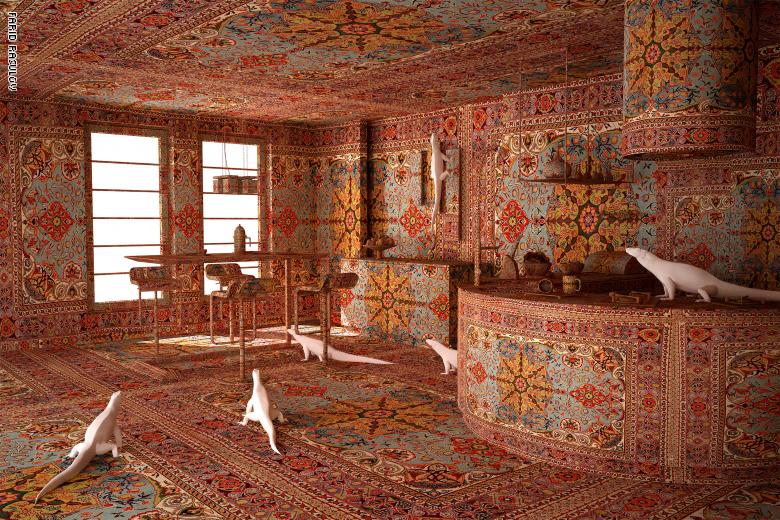 "مشاهد شبيهة بقصص الخيال" أذربيجاني يغطي غرفاً بأكملها بالسجاد(صور)