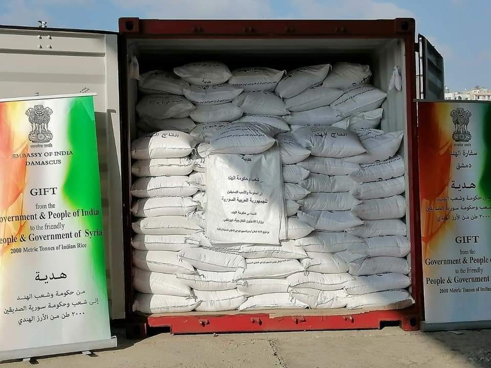 سورية تستلم 2000 طن أرز كدفعة أولى من الهدية الهندية .