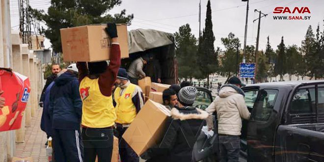 تسيير قافلة مساعدات إغاثية من أهالي يبرود للمتضررين في جبلة